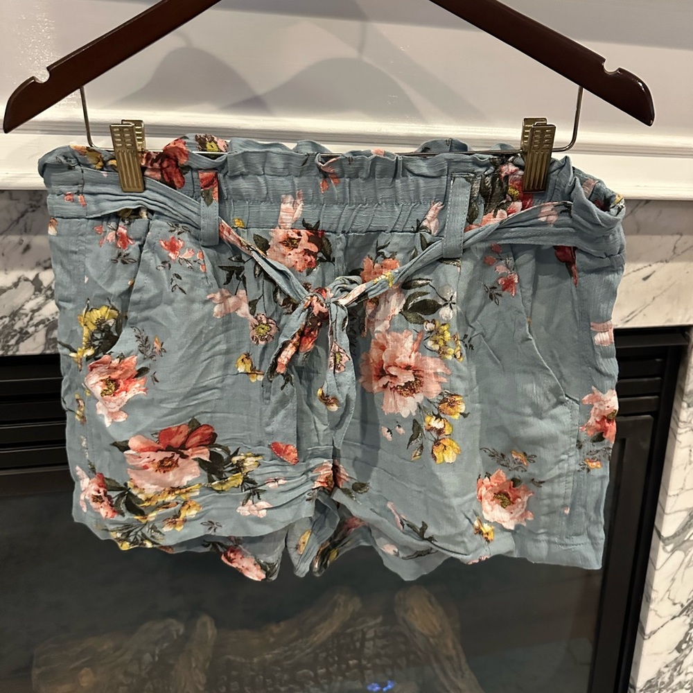 Jolt Blue and Pink High Waist Floral Shorts
